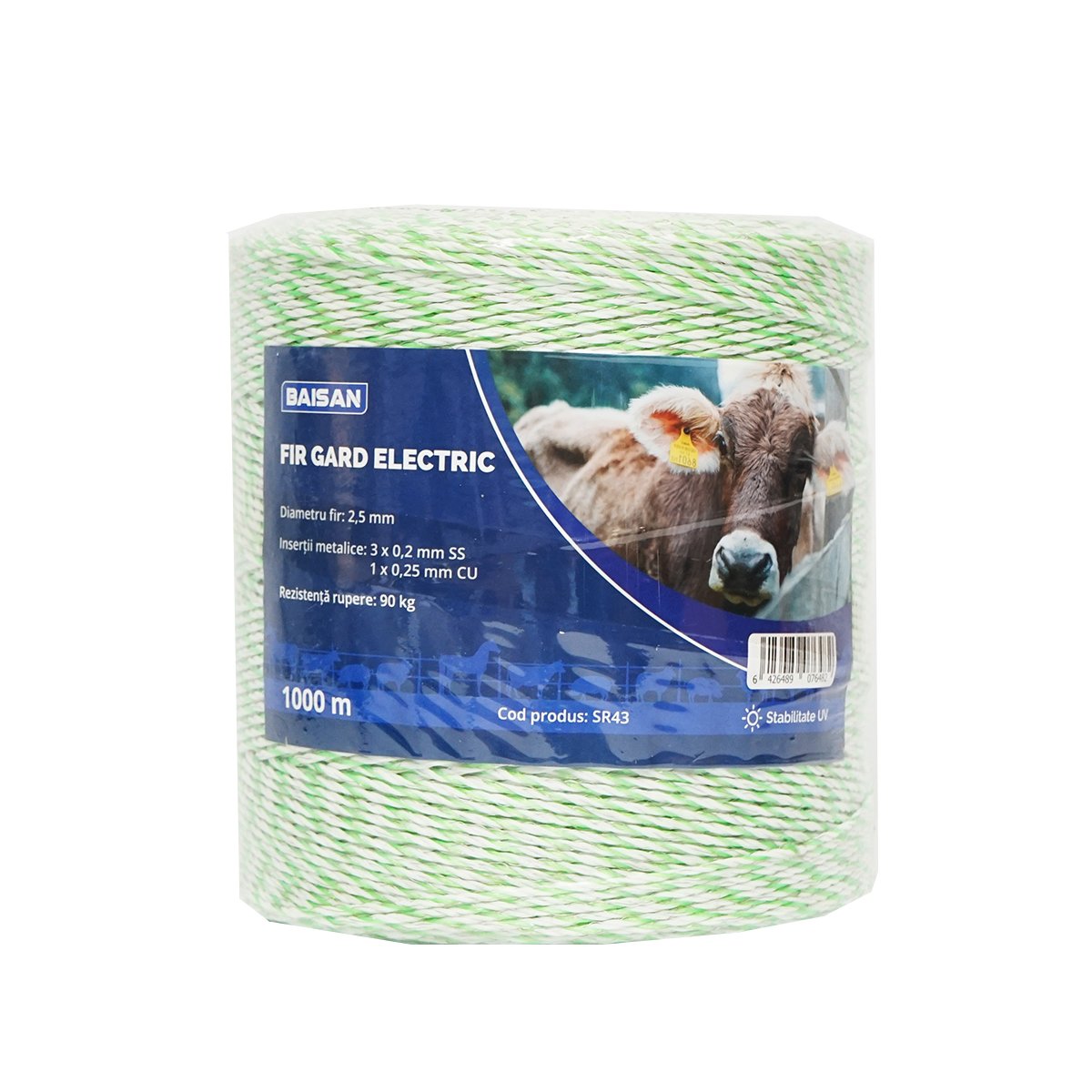 Rola fir verde fluorescent-alb fi 2.5mm 3x0.2mm SS, 1x0.25mm Cu, 1000m gard electric Baisan
